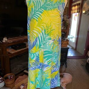 Mud Pie Tropical Leaf Maxi Skirt in Green, Yellow & Blue